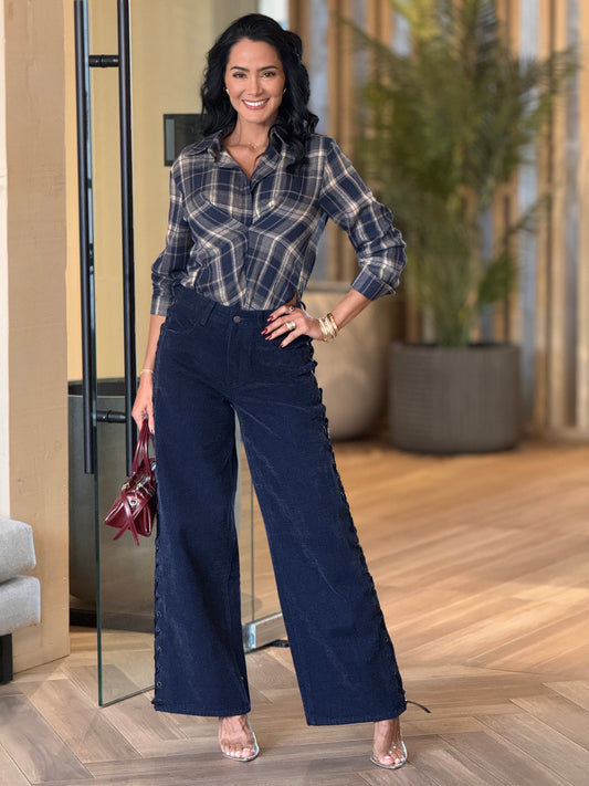 French Denim Suede/Black Lace Jeans