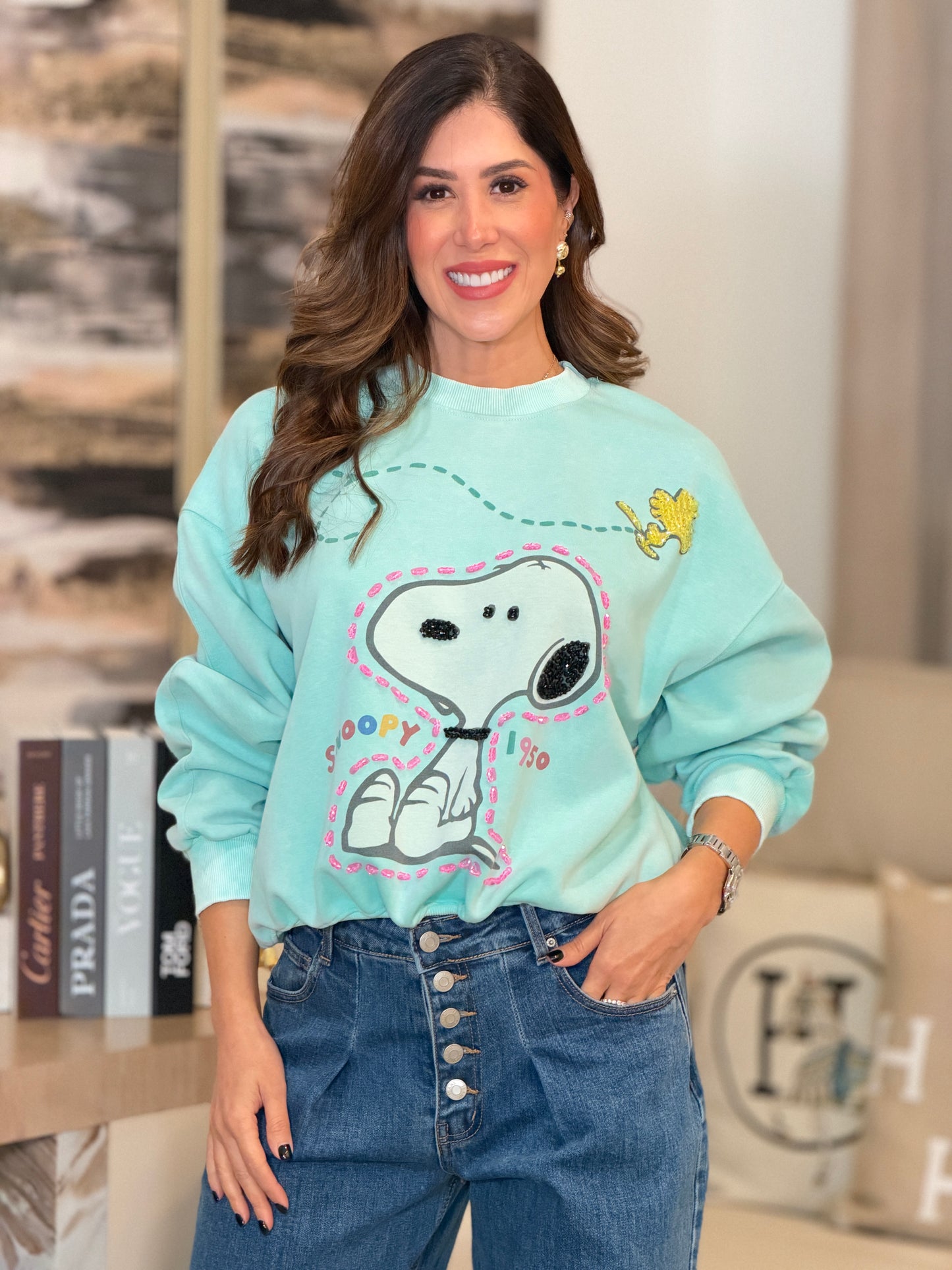 970 Cartoon Turquoise Sweater Top