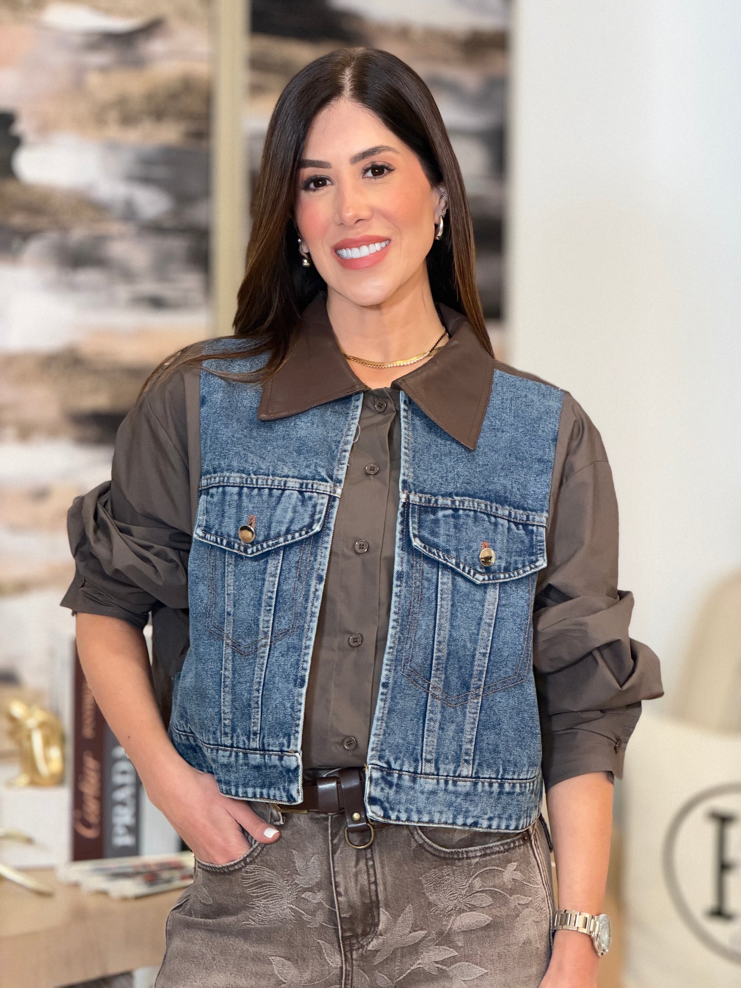 6775 Fp Brown/Denim Jacket Top