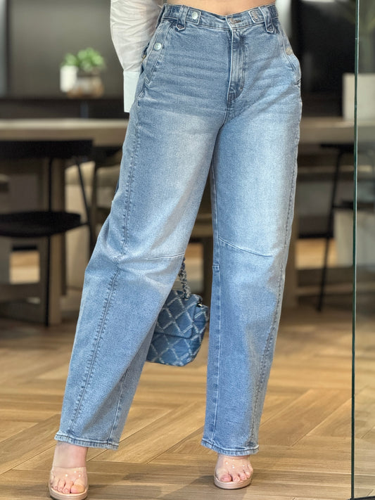 Vibrant Light Denim Barrel Jeans