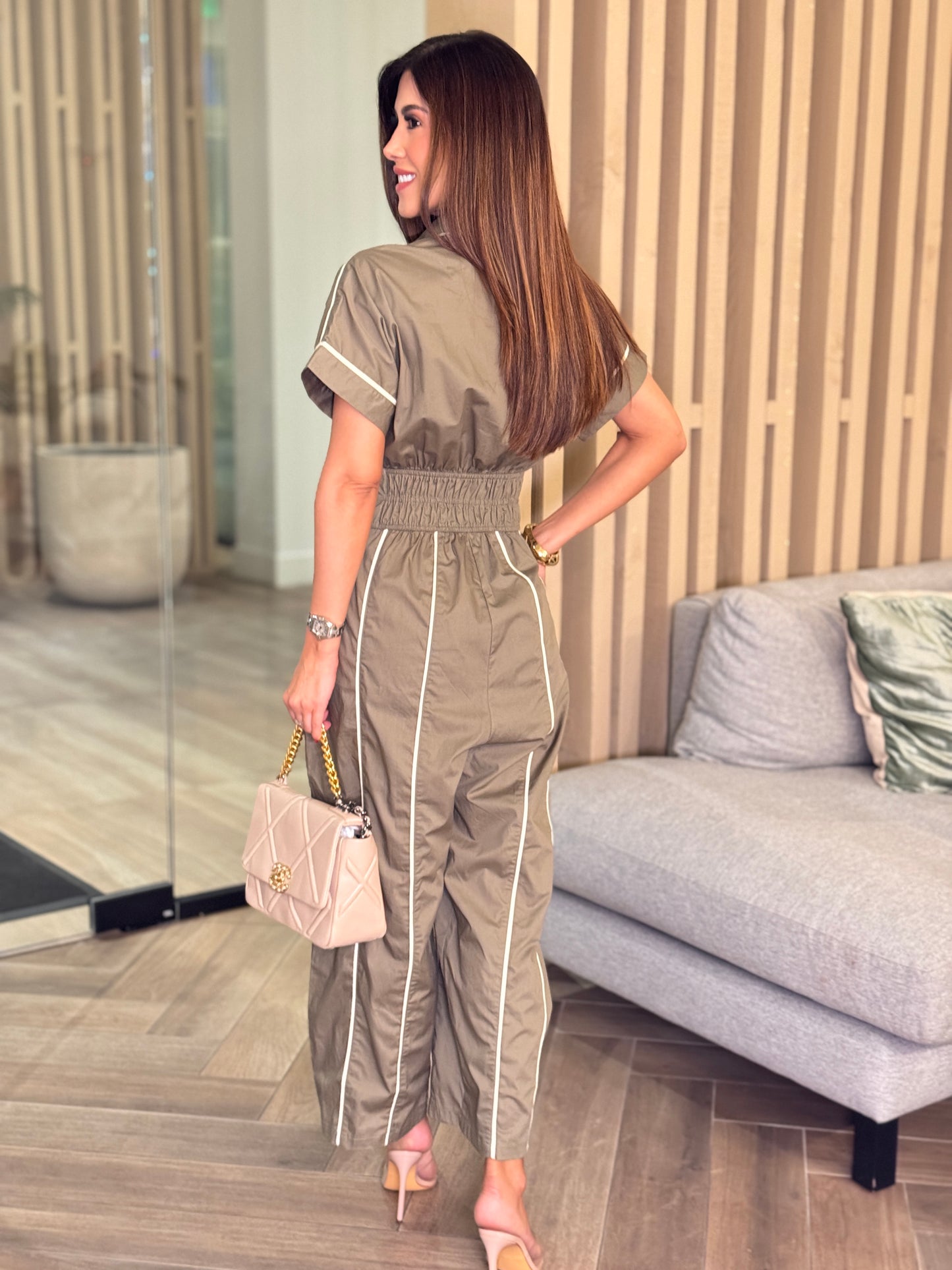 Kelsie Green Nylon Lines Jumpsuit
