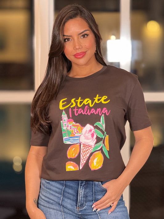 Italiana Brown Graphic T-Shirt