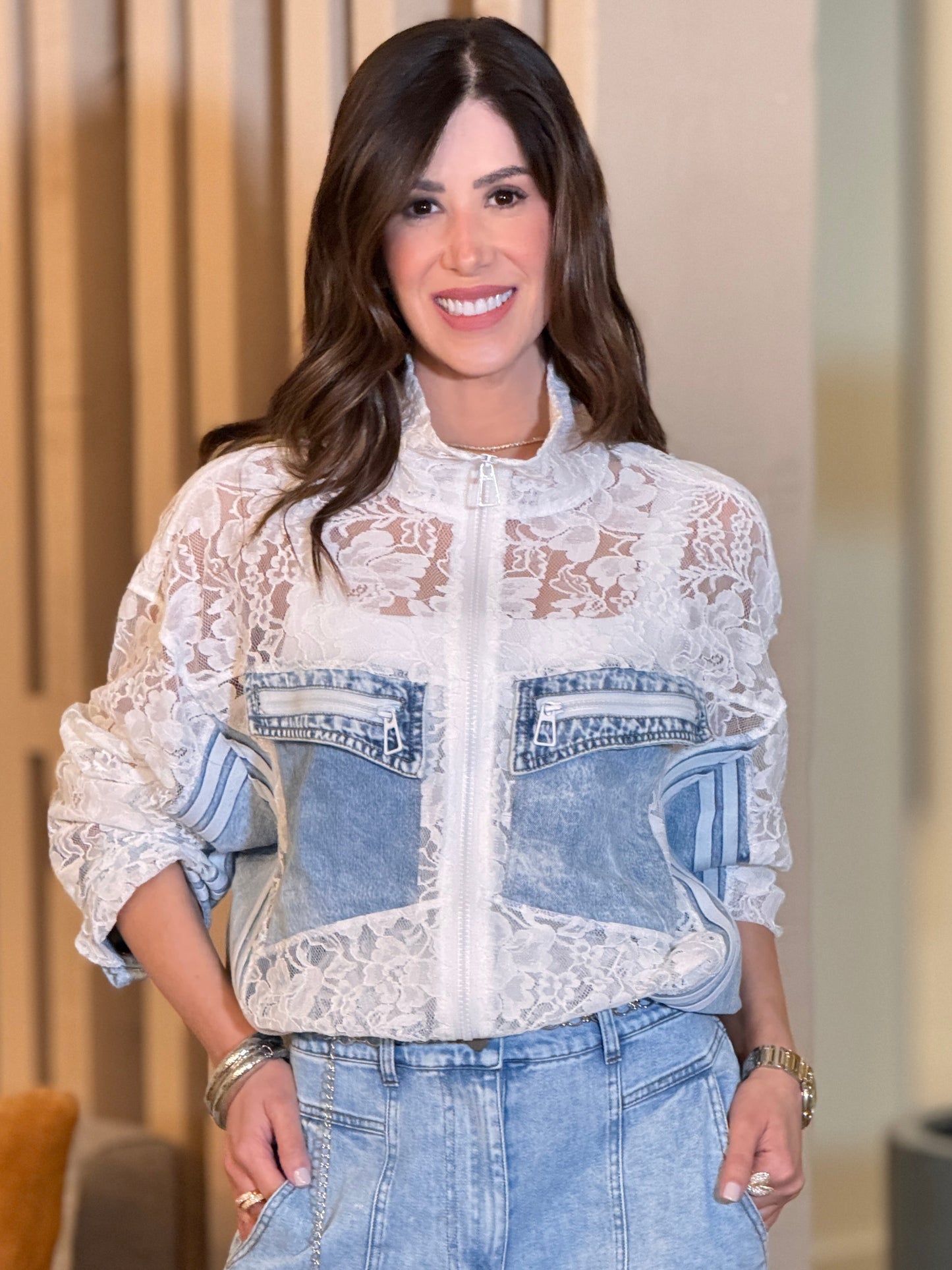 Tokyo White Lace/Denim Jacket Top