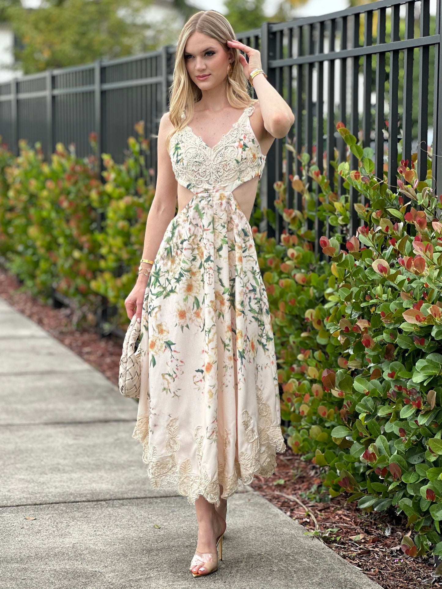 Kerry Cutout Beige Floral Print Dress