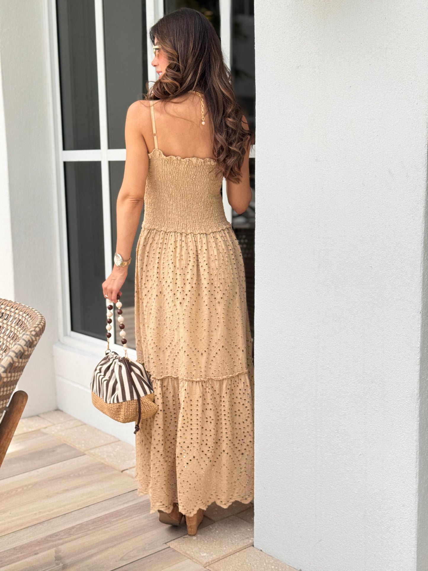 Italy Sangallo Beige Eyelet Dress