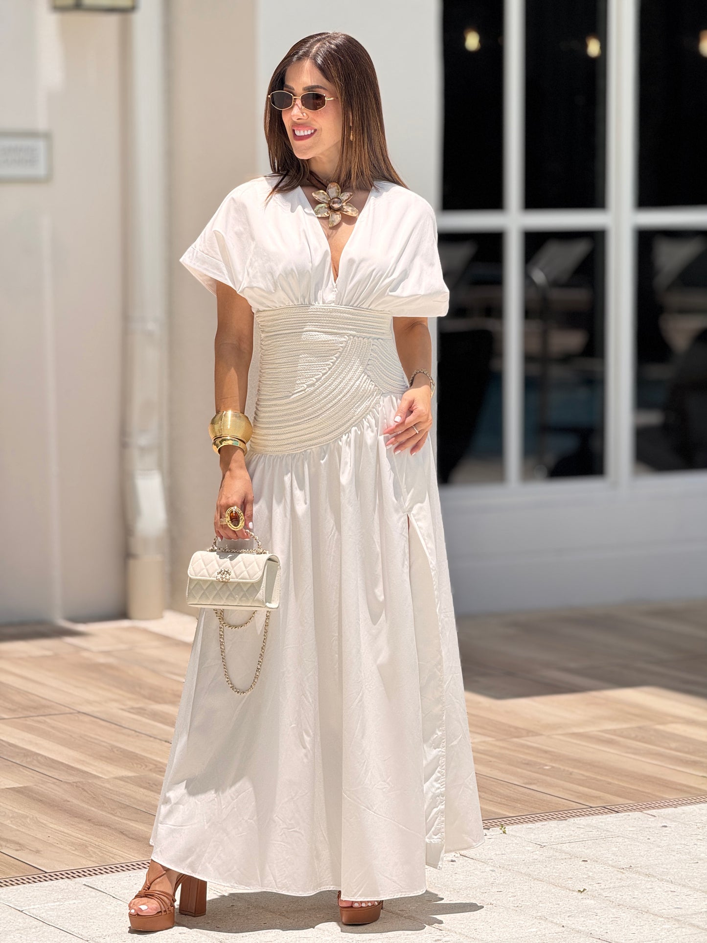 Chic White Braids Satin Dress