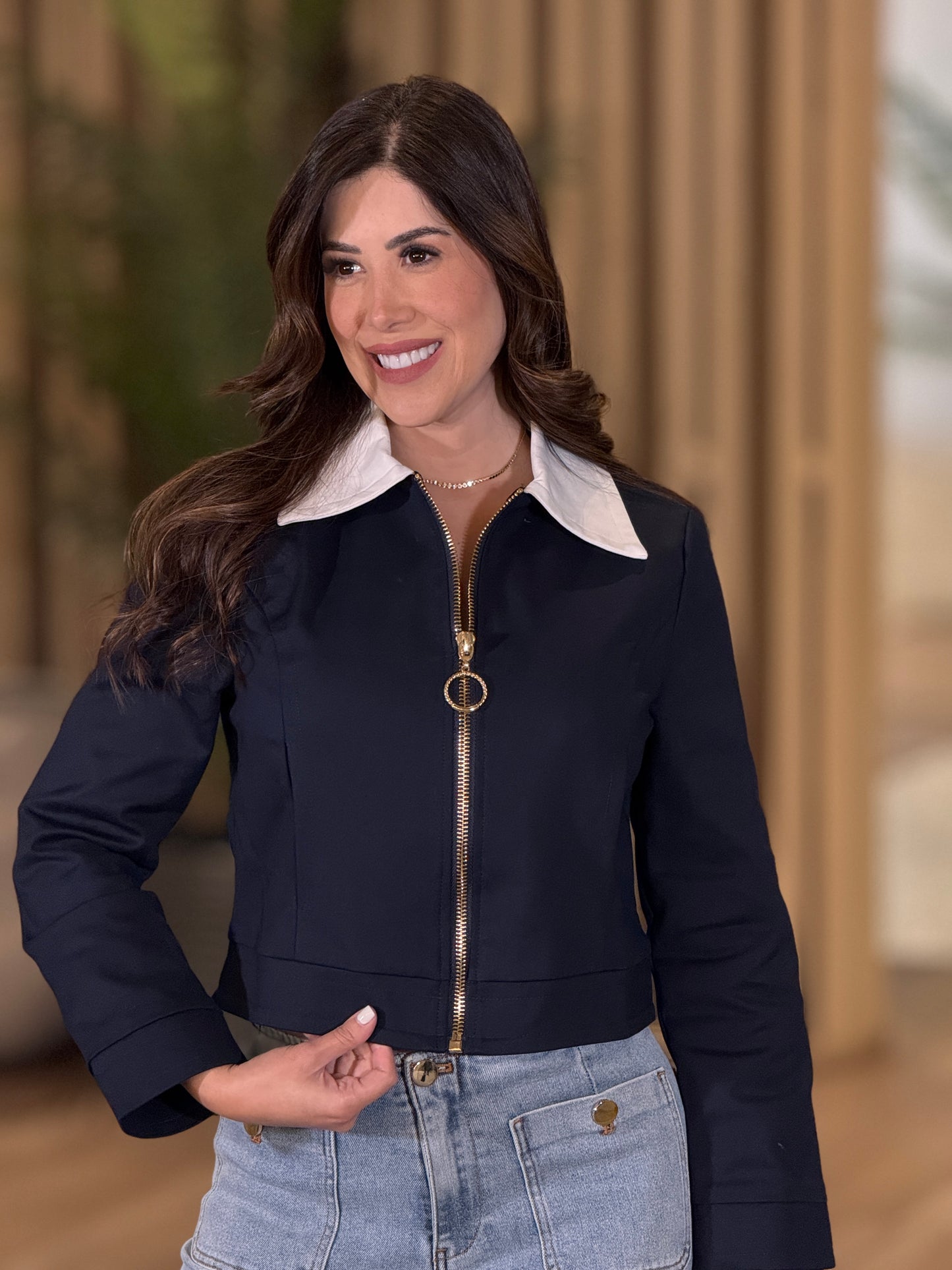 Fifty Navy/White Collar Jacket Top