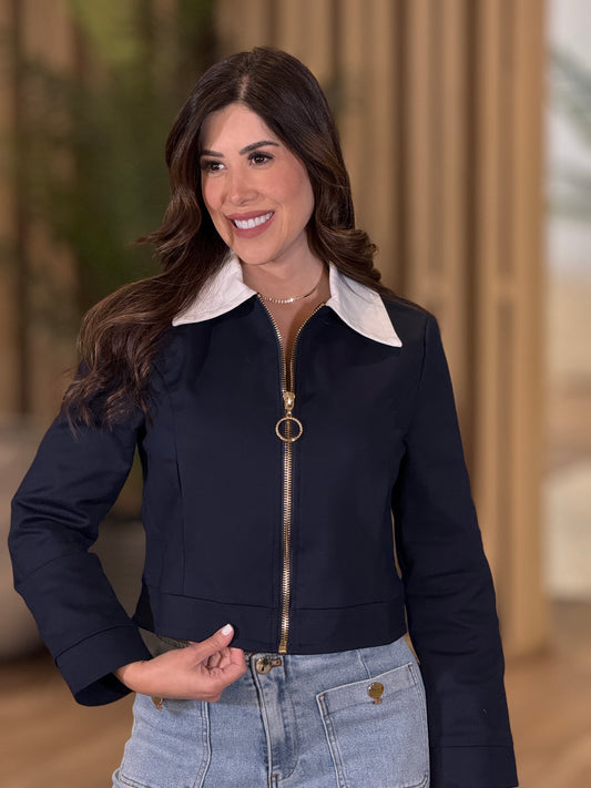 Fifty Navy/White Collar Jacket Top