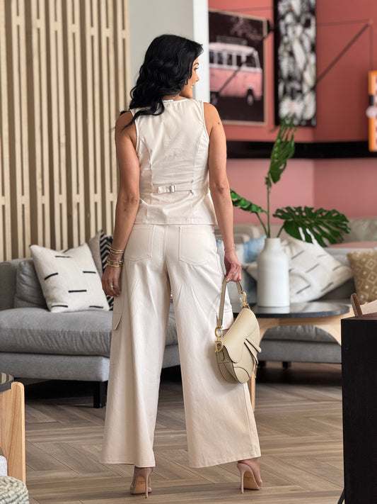 Ciara Beige Vest Set