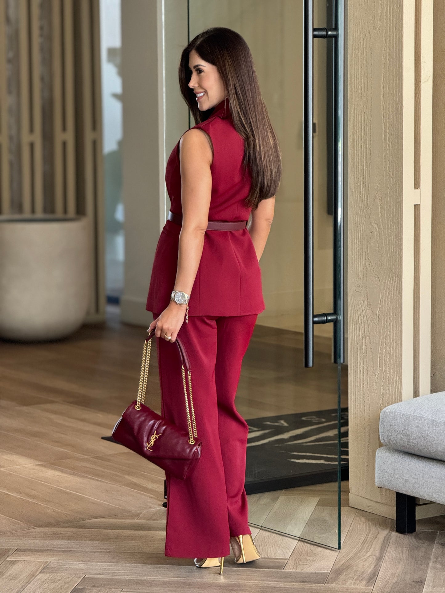 Camie Burgundy Vest Set