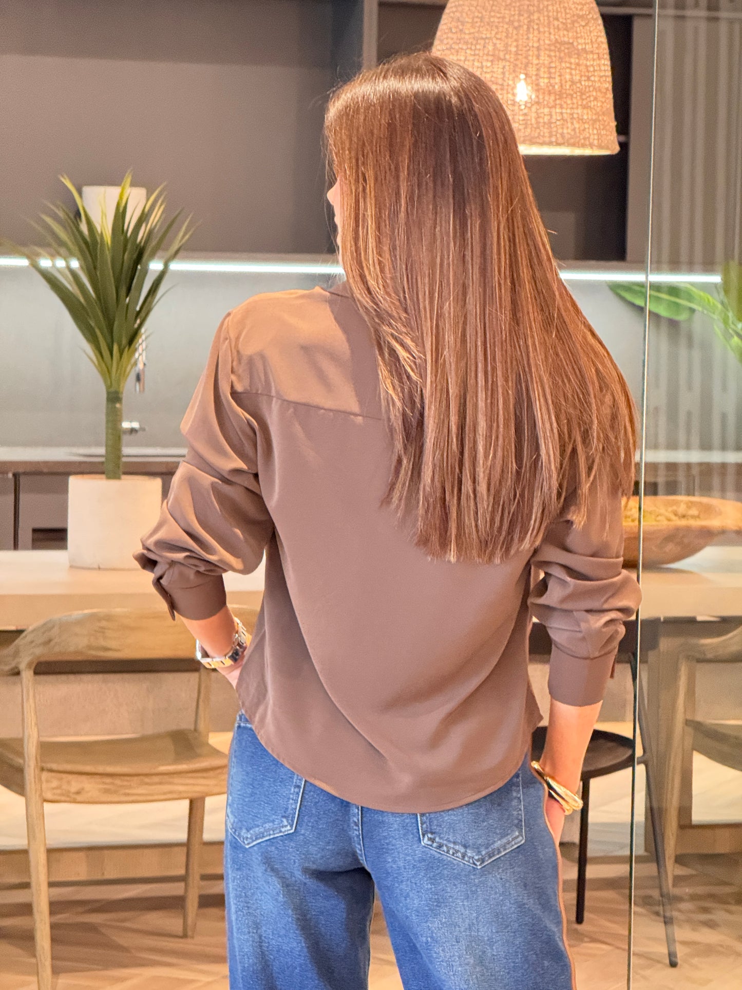Lovely Brown Satin Shirt Top
