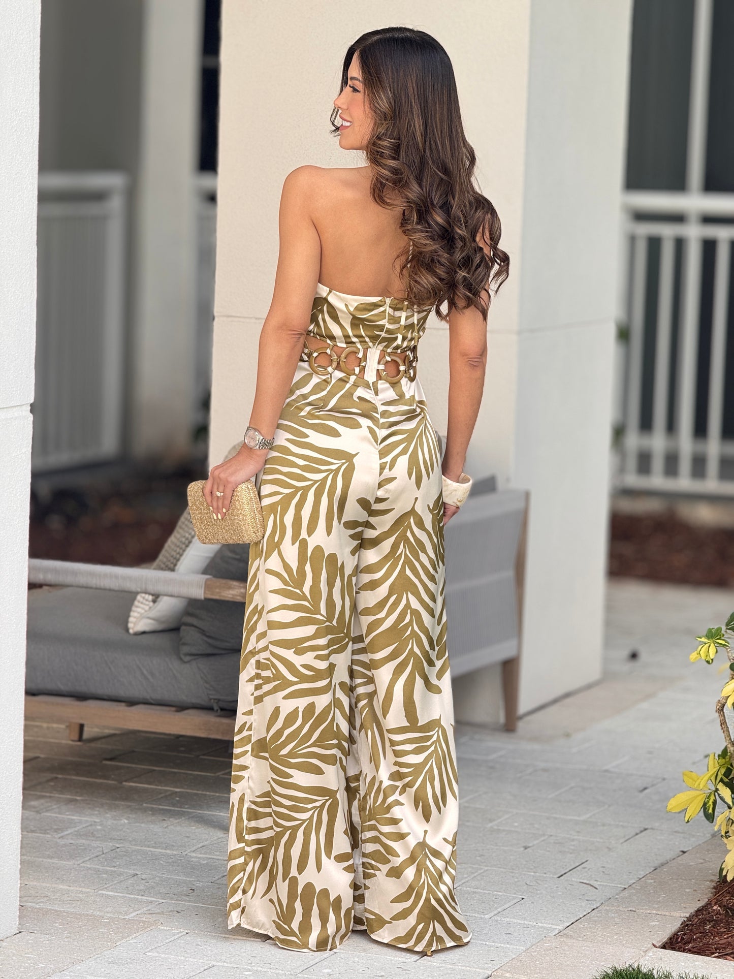 Cabo Olive Rings Satin Jumpsuit
