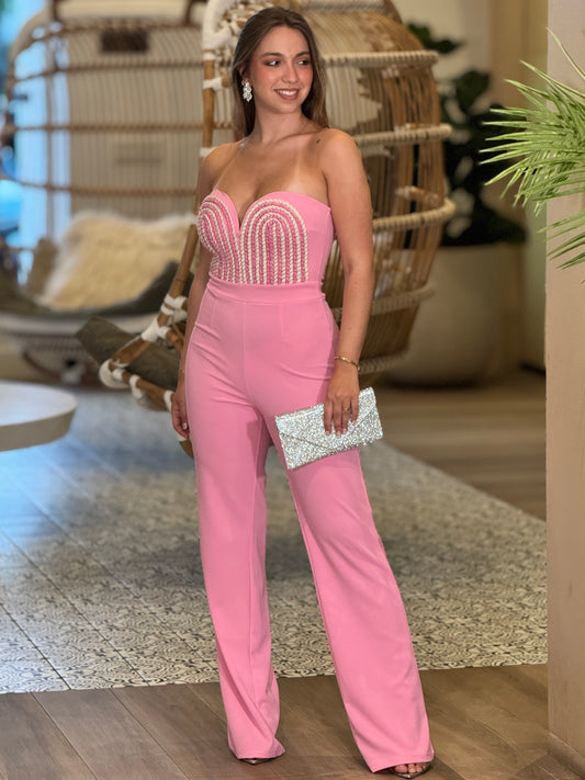 Valentina Pink Strapless Jumpsuit Gala