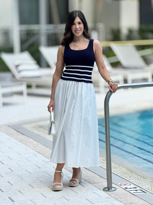 Louise Navy/White Lines Dress