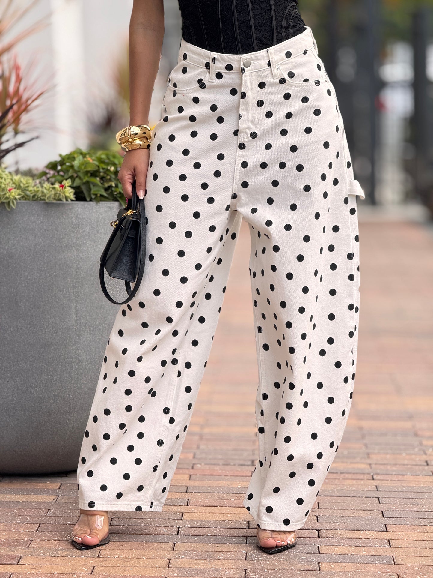 Atelier White Polka Dots Barrel Jeans