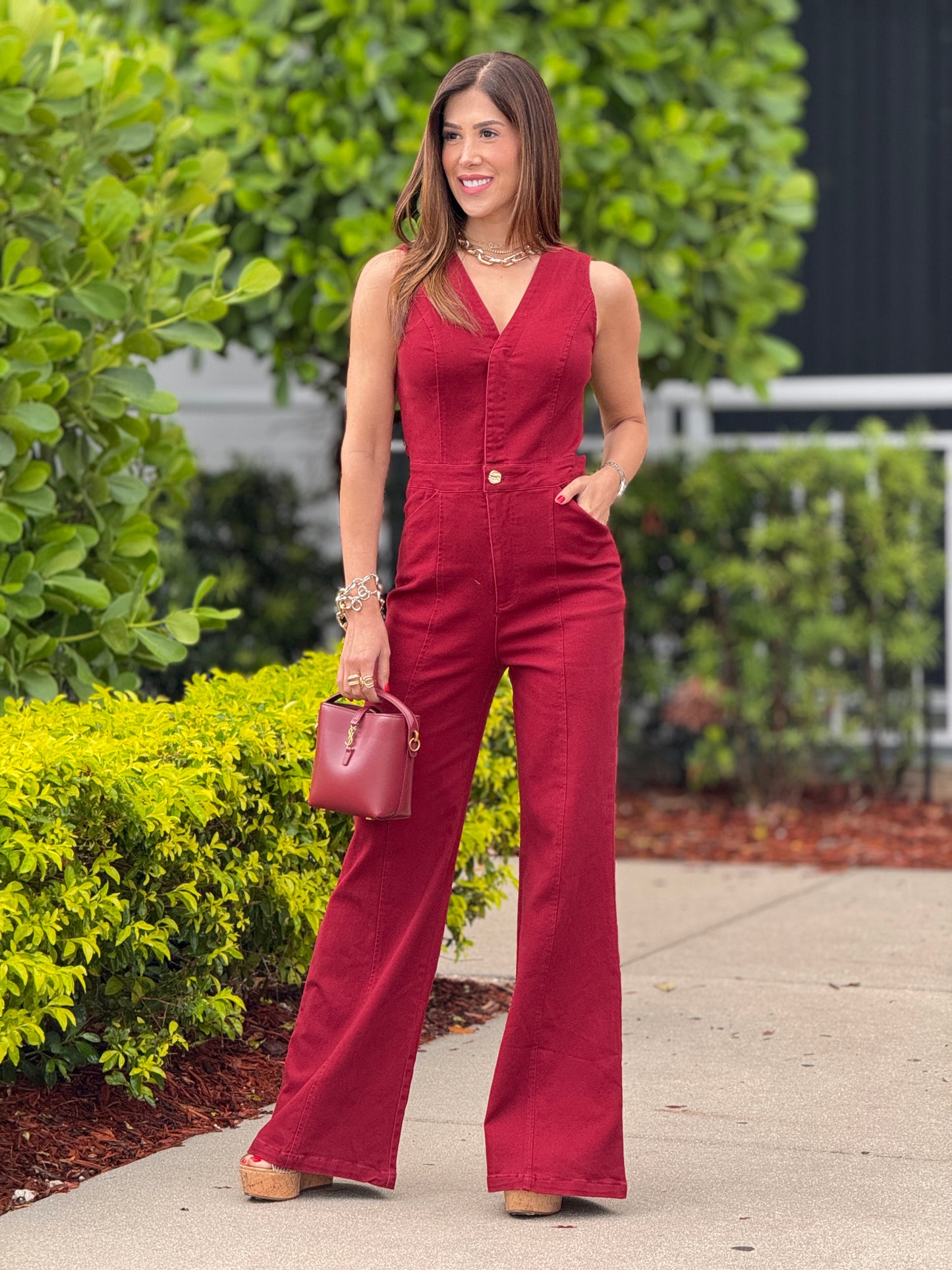 Jealousy Burgundy Denim Jumpsuit