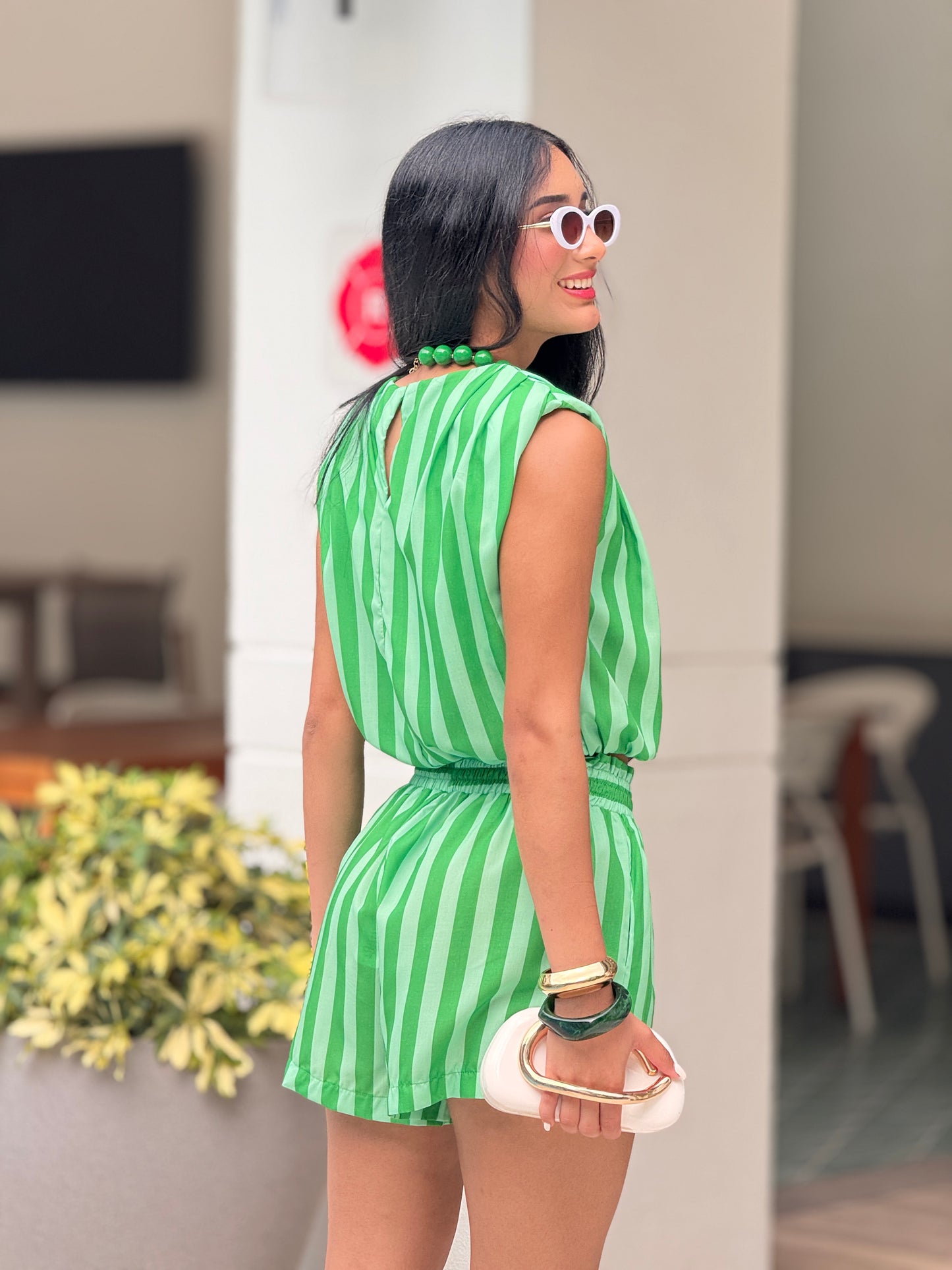 Glamour Green Lines Short Set