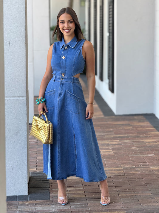 Avril Light Denim Cutout Dress