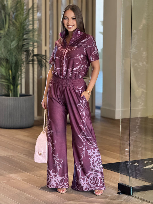 Calipso Collection Burgundy Jumpsuit
