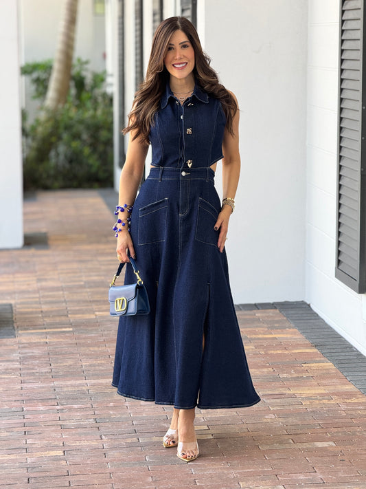 Avril Dark Denim Cutout Dress