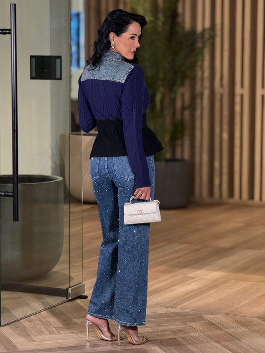 Rivera Navy/Black & Denim Cardigan Top