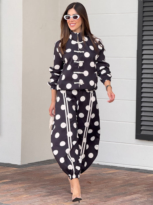 Chinese Black/White Polka Dots Jacket Set