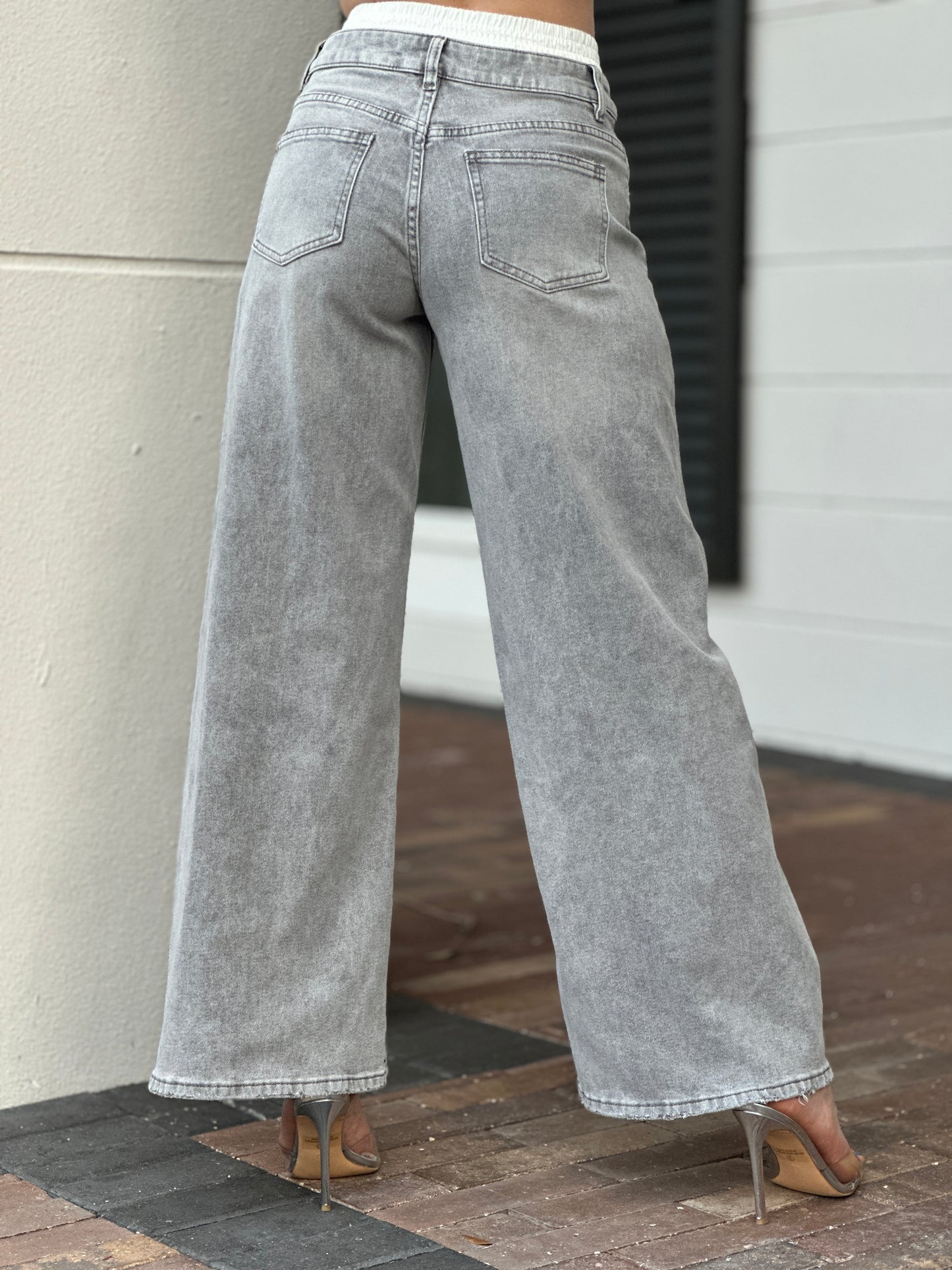 Gaia Gray Denim Waistband Jeans