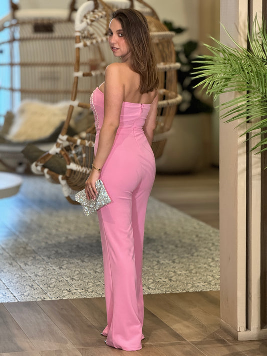 Valentina Pink Strapless Jumpsuit Gala