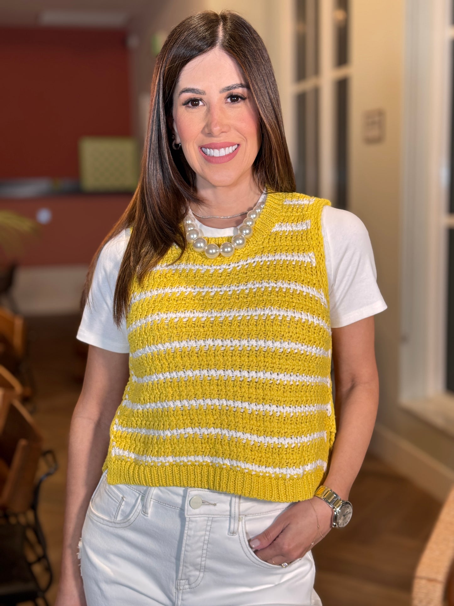 Missy Yellow/White Knitted Top