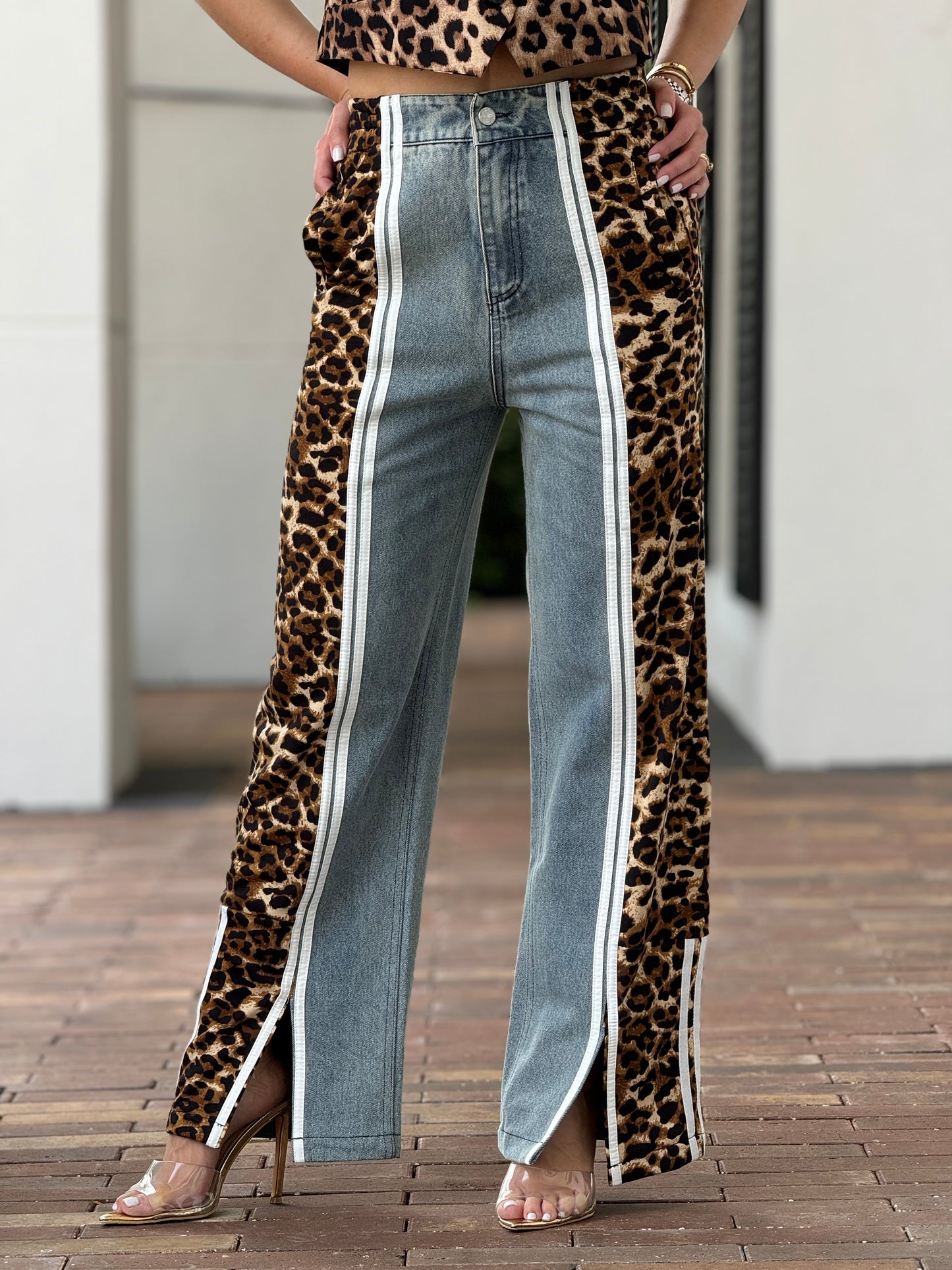 Angelica Denim/Leopard Lines Pants