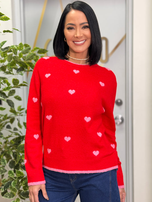 The Mini Hearts Red/Pink Sweater Top