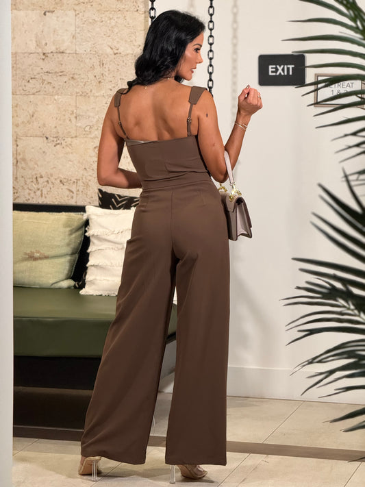 Norkys Brown Leather Jumpsuit