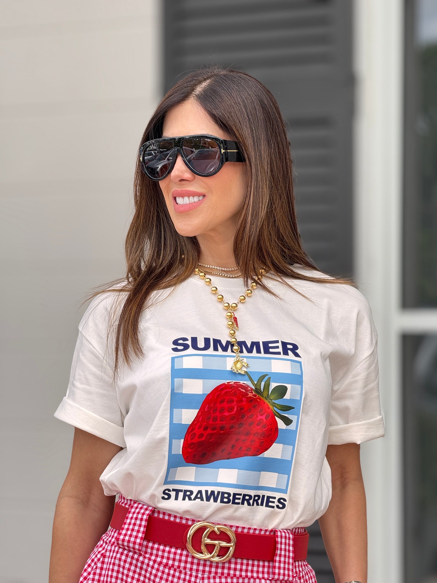 Vogu White Summer Strawberries T-Shirt