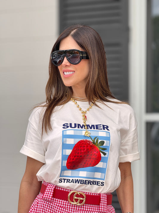Vogu White Summer Strawberries T-Shirt
