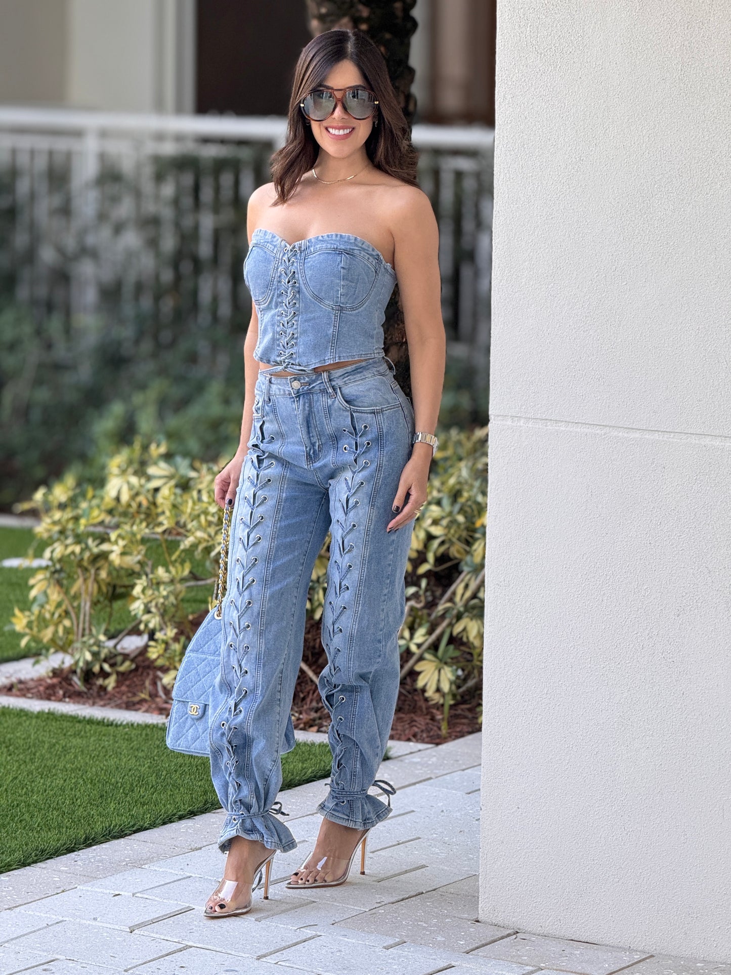 Muy Denim Corset Zigzag Set