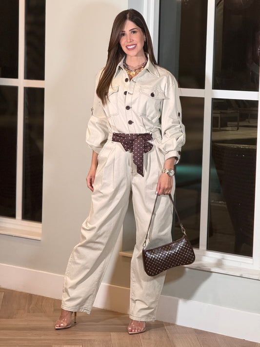 Flyer Beige/Polka Dot Scarf Jumpsuit