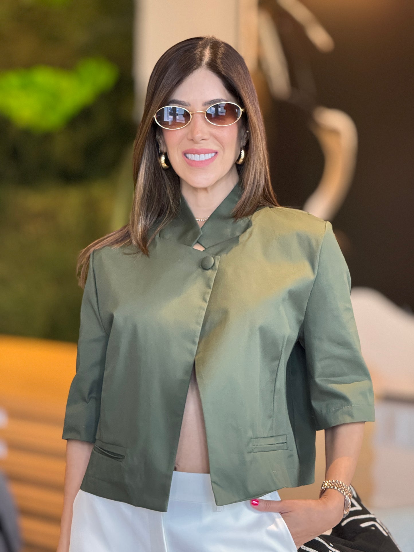 Nyla Green Olive Triangle Blazer Top