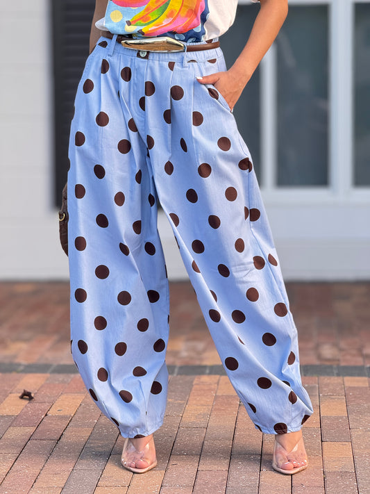Italy Blue/Brown Polka Dots Joggers
