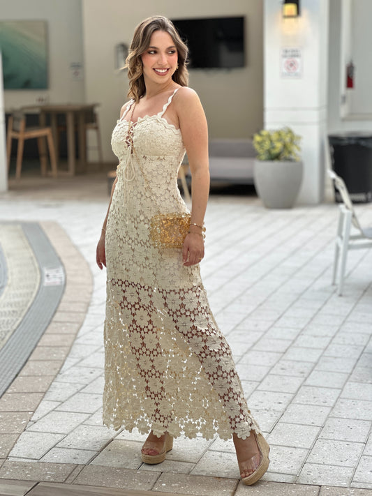 Luxe Beige Torchon Dress