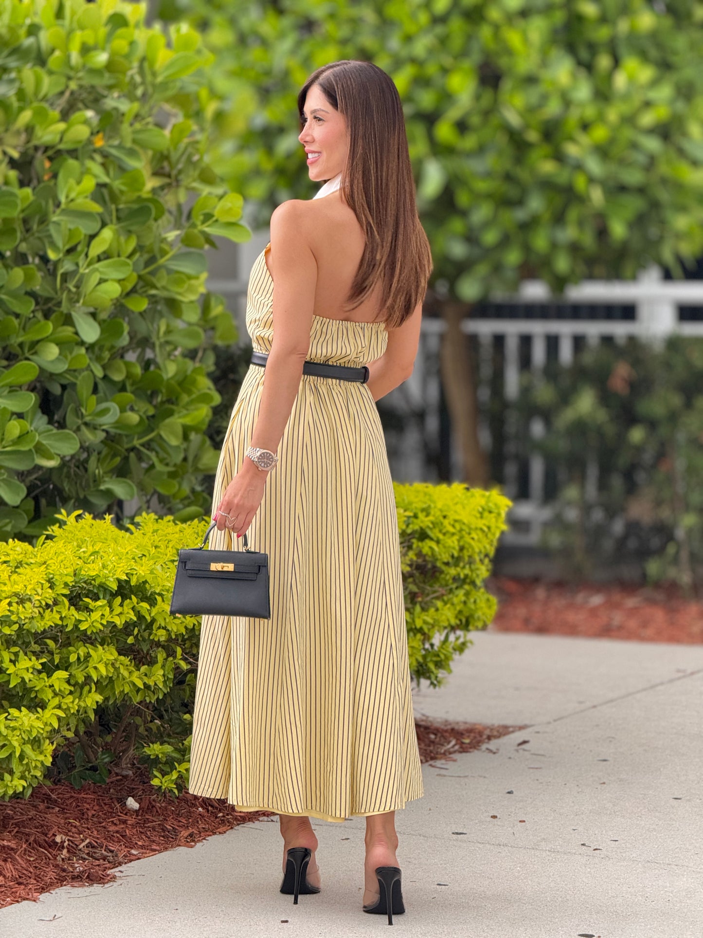 Hershey Yellow/White Collar Lines Dress