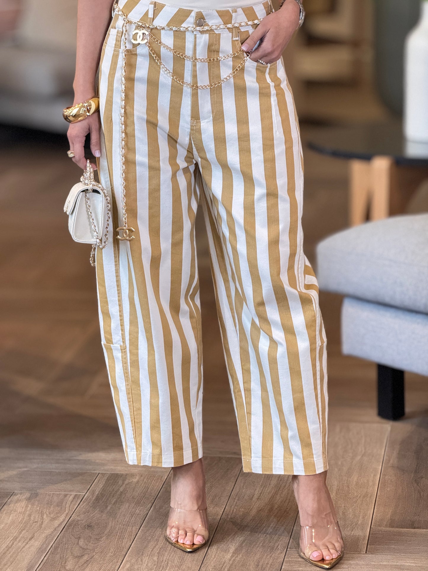 Milano Beige/White Lines Pants