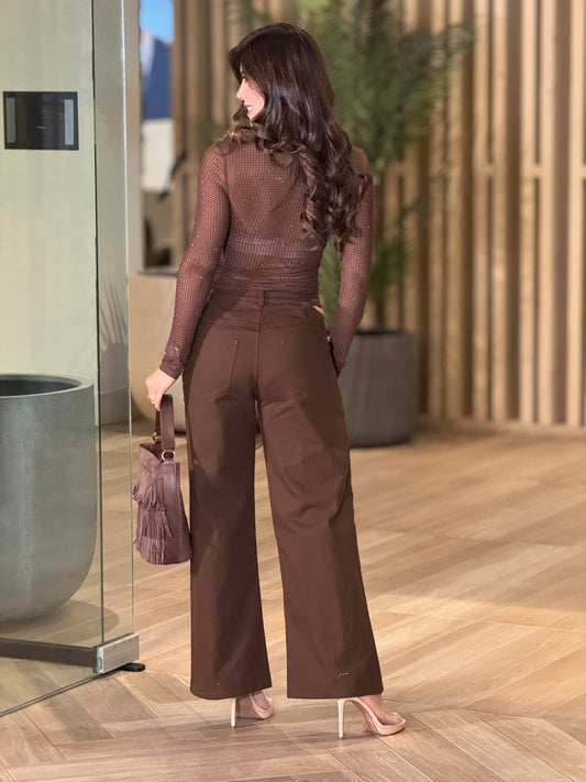 Muy Brown Rhinestone Top