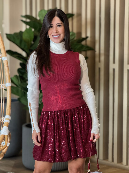 Angelica Burgundy Sequin Bubble Skirt