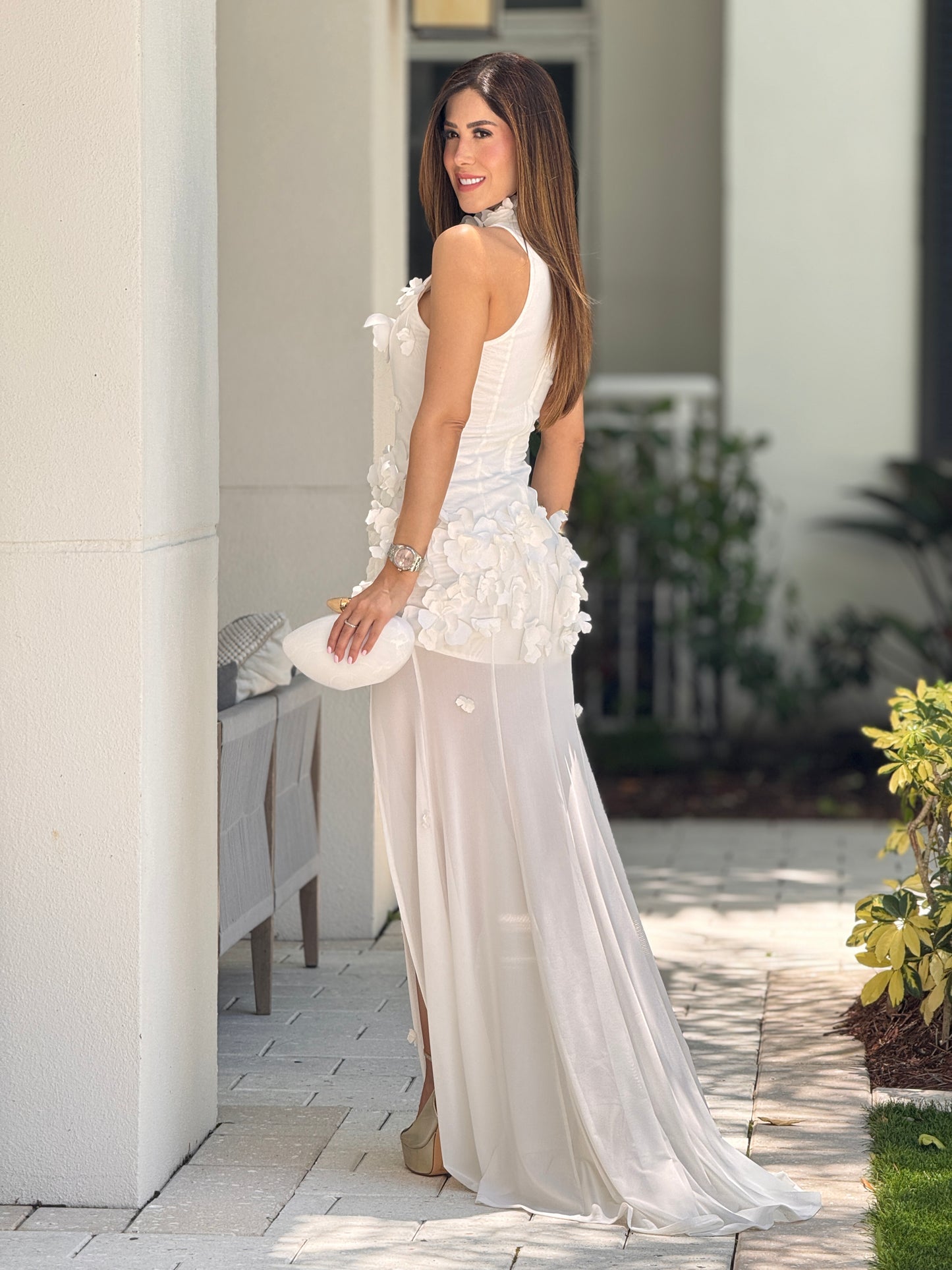 Perky White Petals Satin Dress