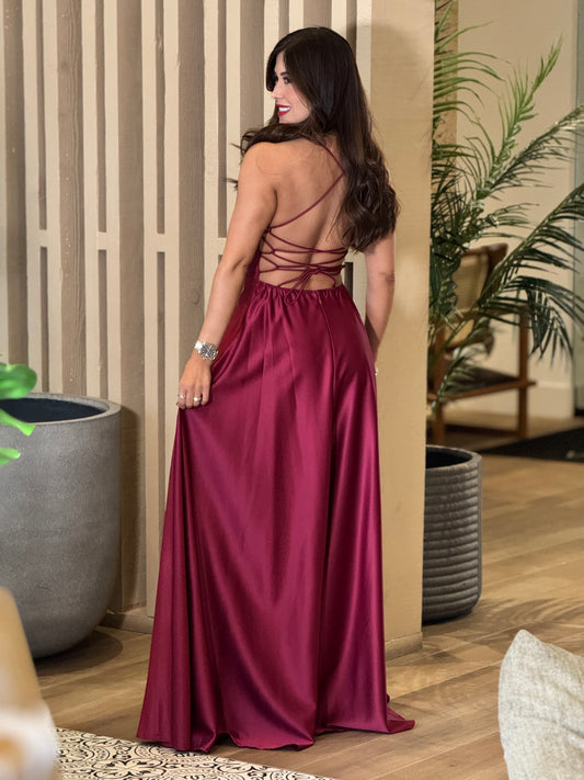 Macbeth Burgundy Satin Dress Gala