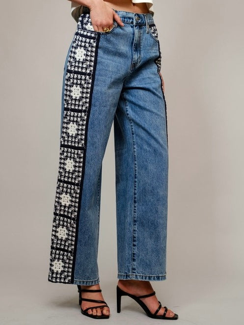 Blue Side Crochet Jeans