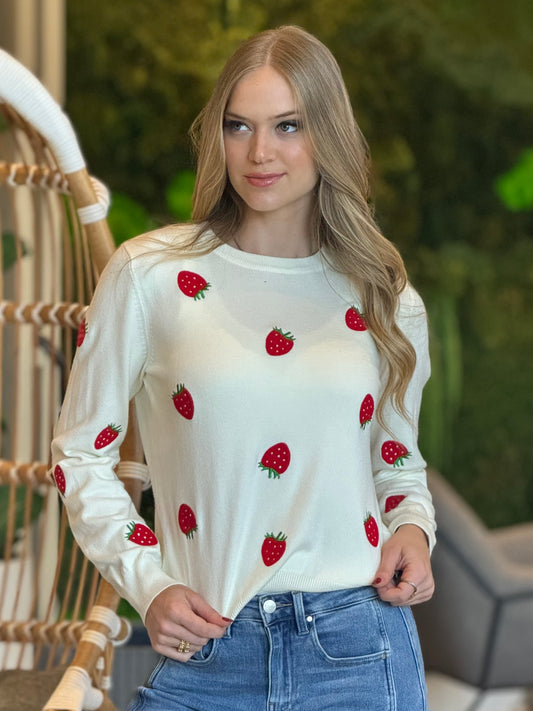 Strawberry White Knitted Sweater Top