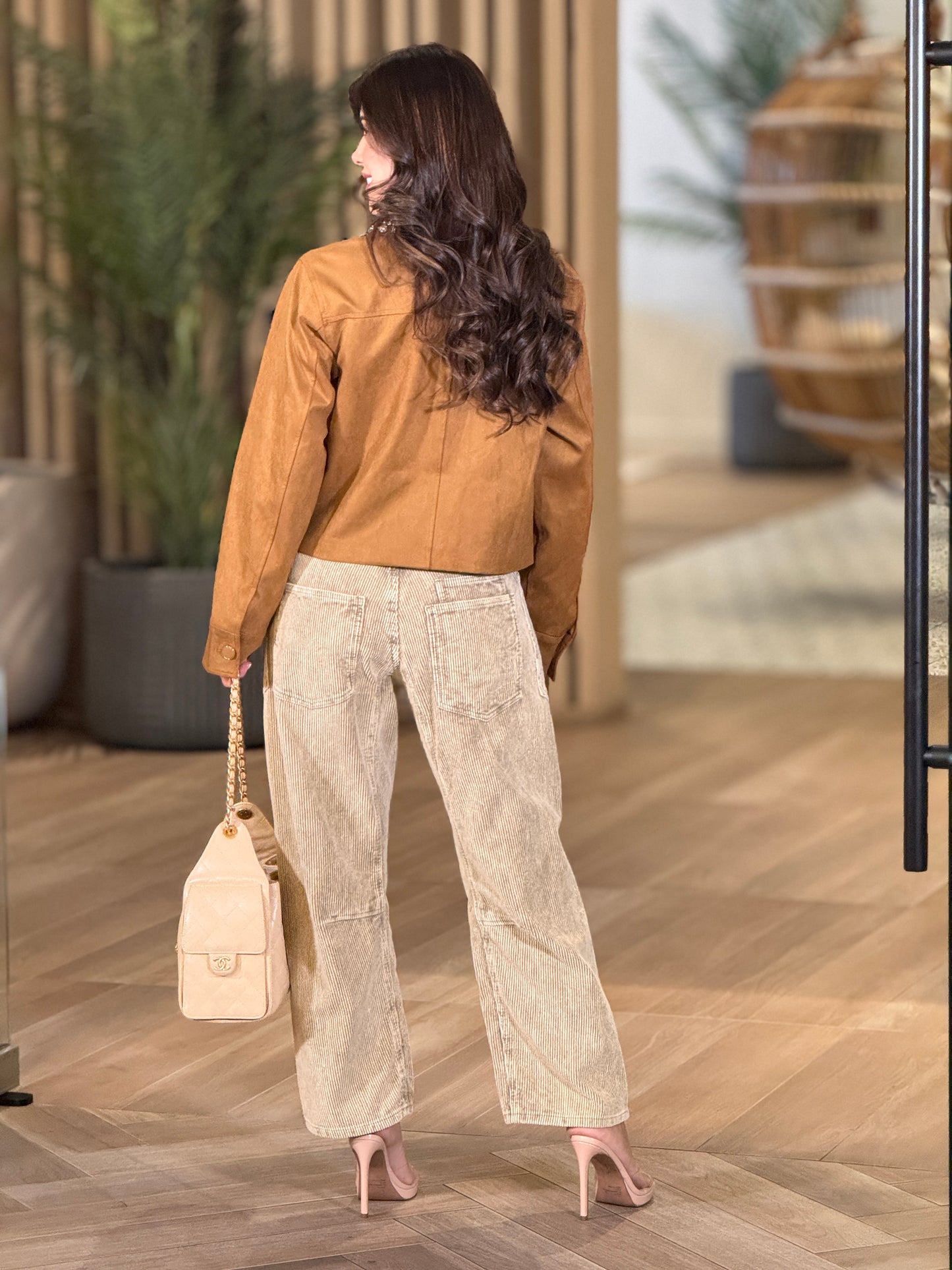 Amber Beige Suede Barrel Pants