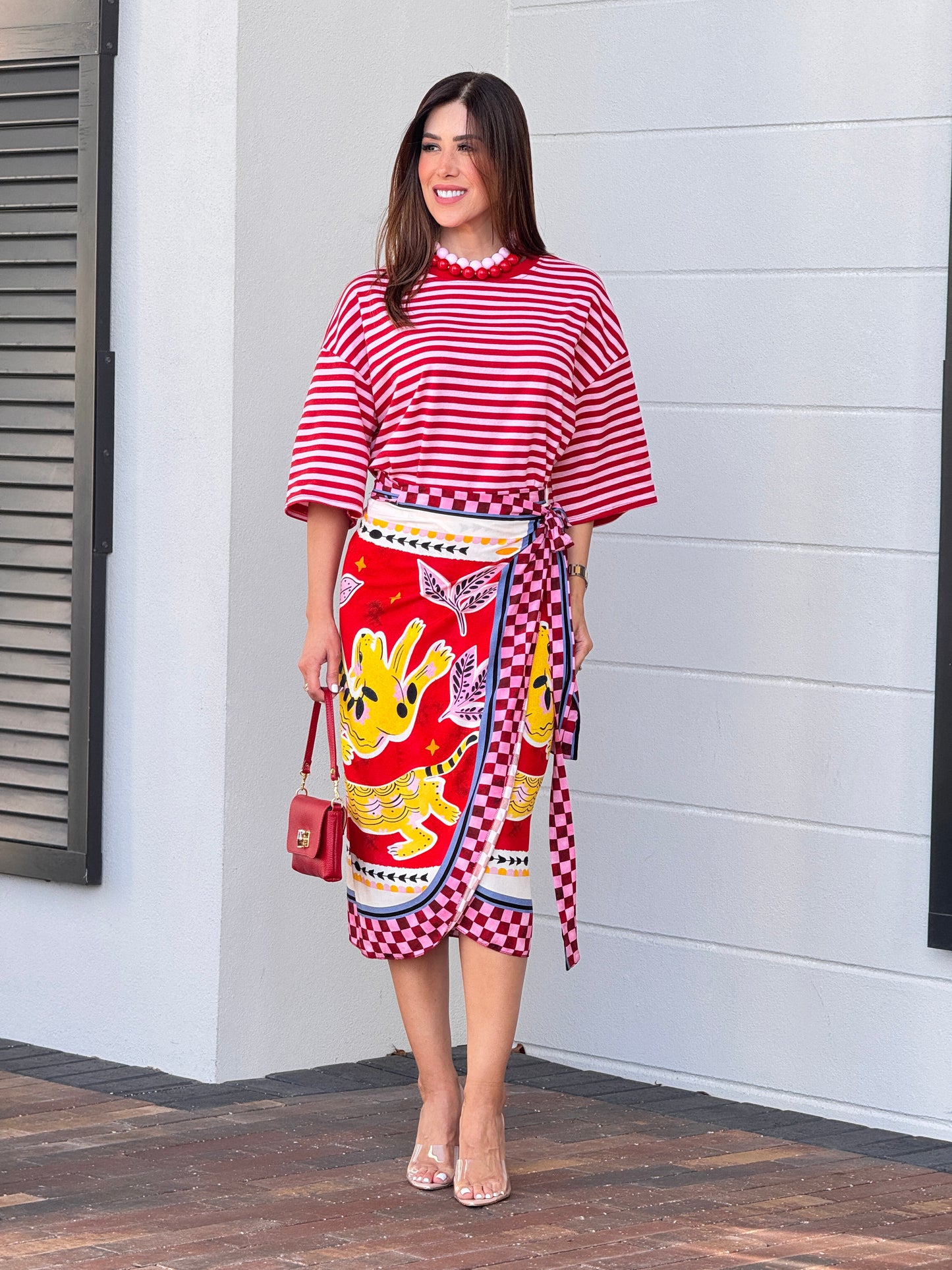 Tiger Red/Blue Checkers Midi Skirt