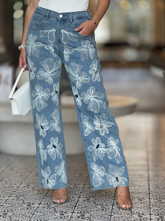 Daisies Embroidery Jeans